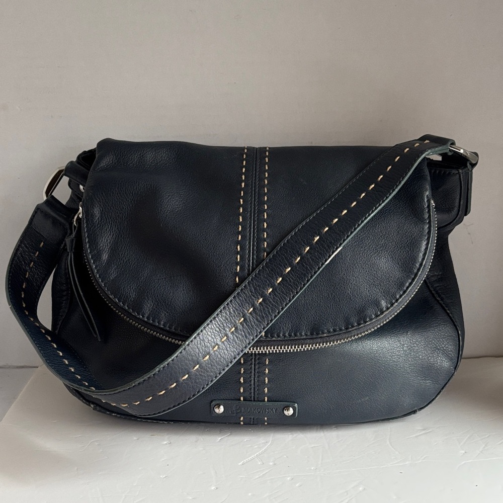 B. MAKOWSKY Navy 100%  Leather  Shoulder Bag preowned